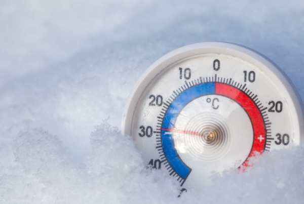 thermometer next to a winter tire