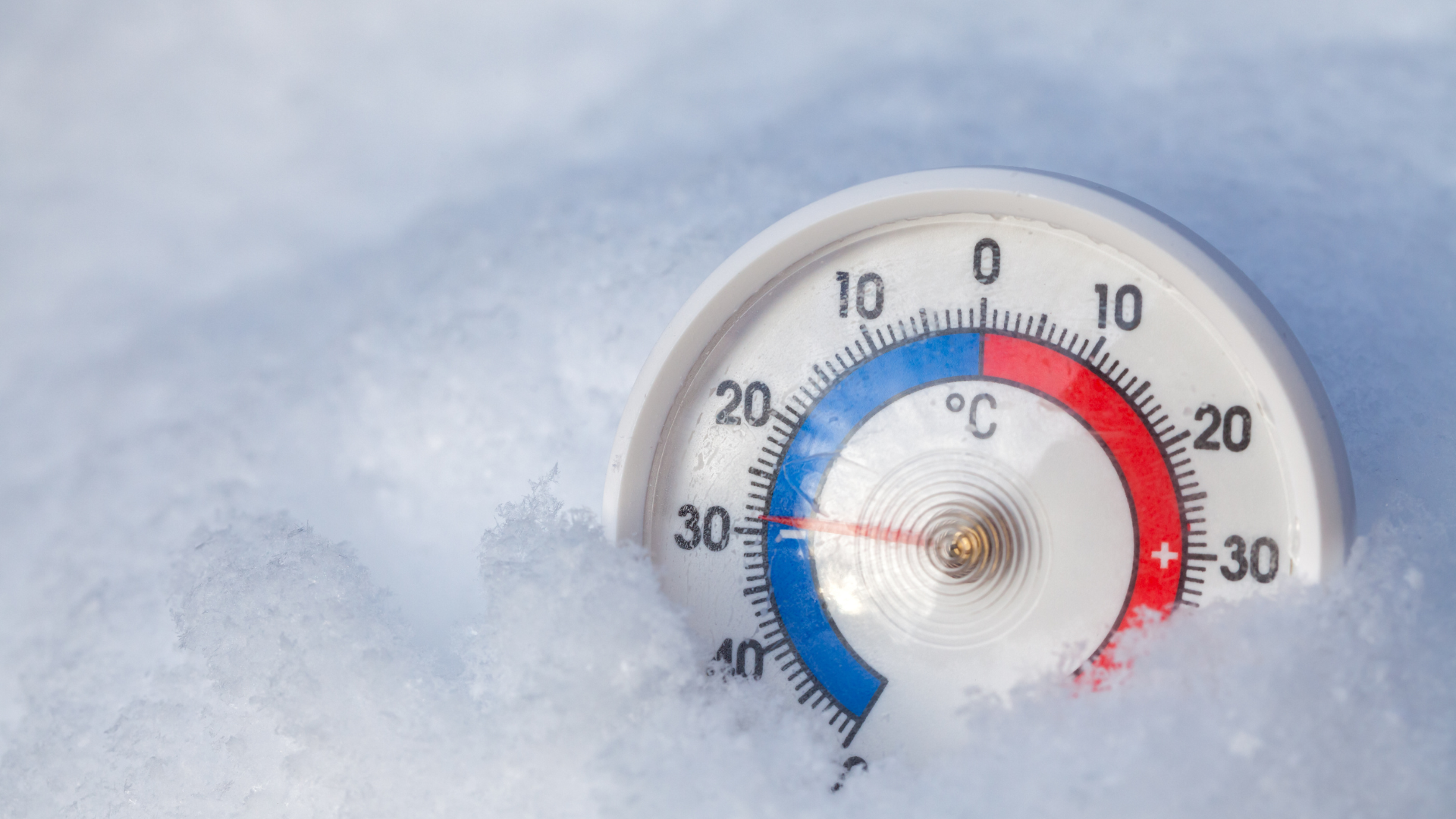 thermometer next to a winter tire